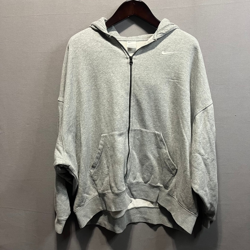 Nike Mens Sportswear Full Zip Hoodie Heather Gray Embroidered Swoosh Large